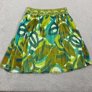 Lafayette 148 New York Skirt Women's 14 Beaded Waist Lined Silk Blue Green